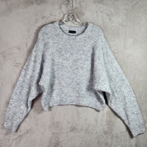 GAP Sweater Womens‎ Small Gray Cropped Oversized Batwing Wool Blend Crew Neck
